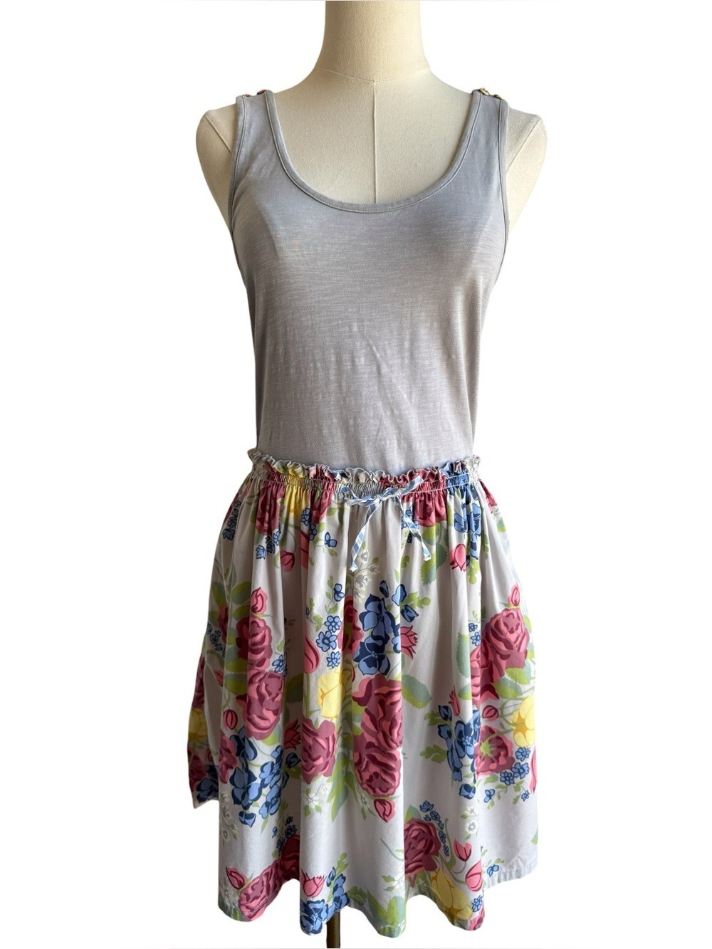 Matilda Jane Seven Seas Grey Floral Tank Dress Sz Small Sundress Pockets! EUC